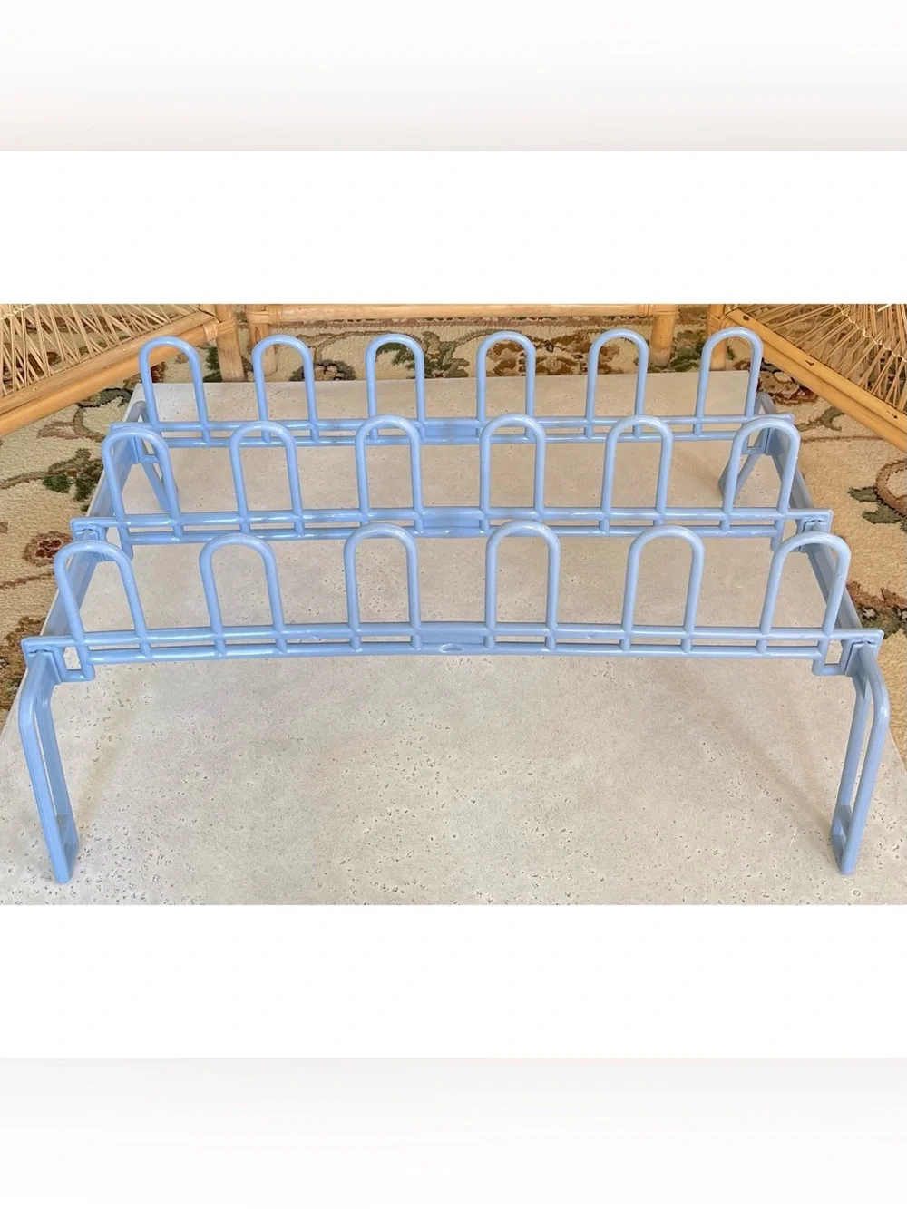 Vintage Yaffa Style Shoe Rack Organizer USA Light Blue 1980s Plastic 9 Pairs